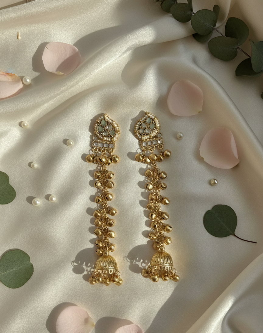 Kashmiri Golden Jhumka Tassel Earrings
