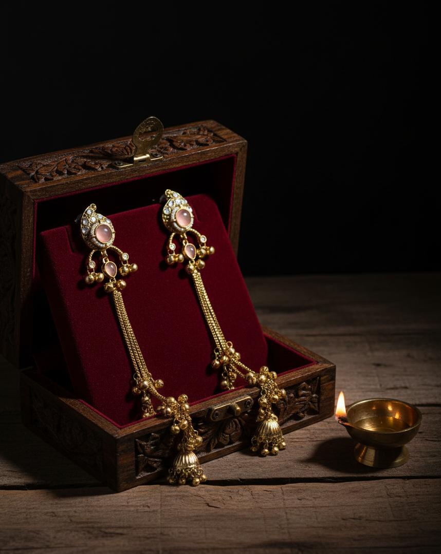 Gold Tassel Jhumka Earrings