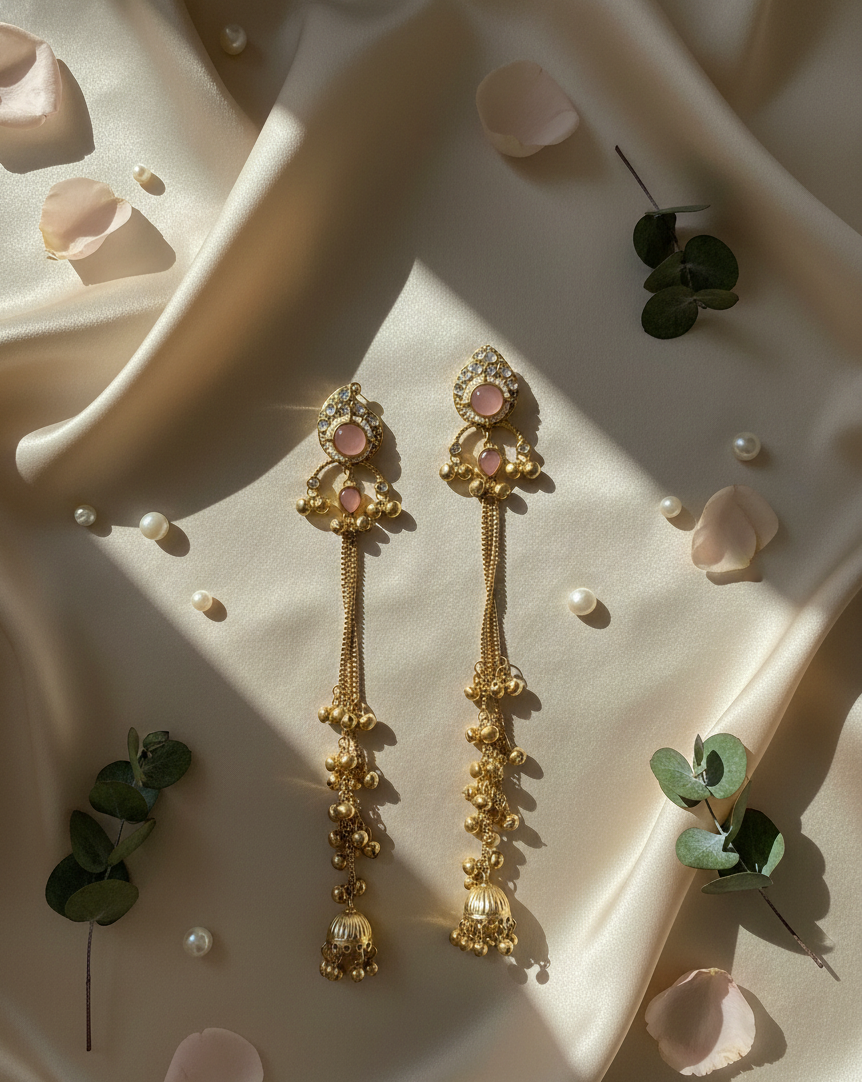 Gold Tassel Jhumka Earrings